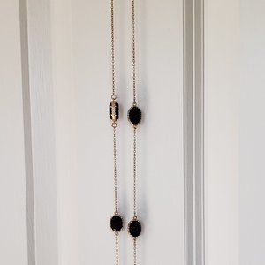 Stylish long necklace rough black stone and gold